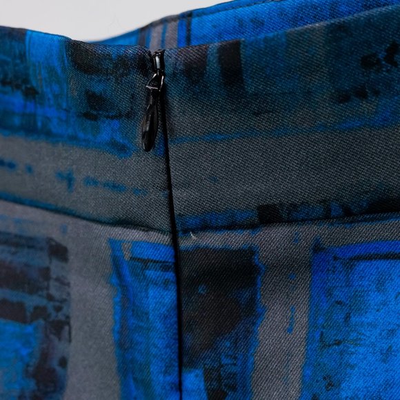 Milly Blue Brushstroke Rectangle-Print Pencil Skirt - Picture 9 of 11